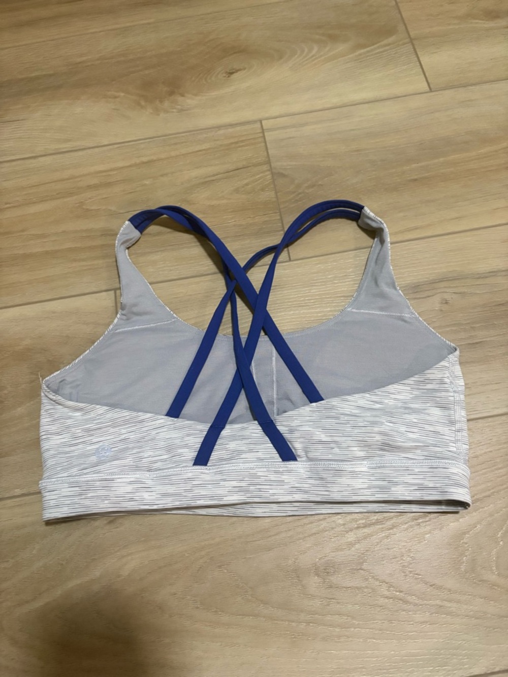 Lululemon Back Sports Bra - Light Gray with Blue Straps